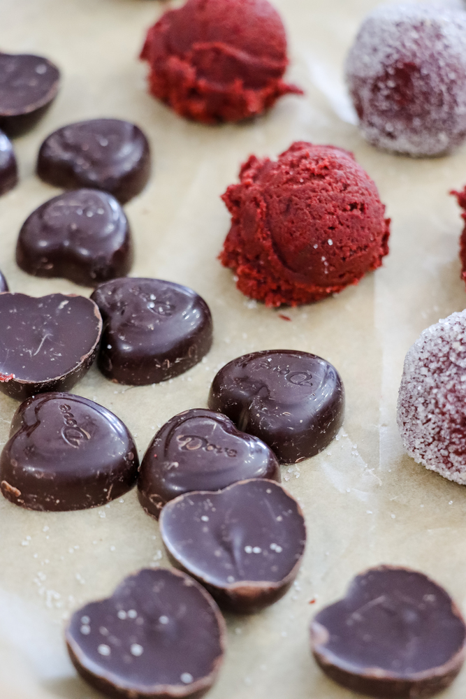 Red Velvet Cookie Dough Balls With Dove Chocolate